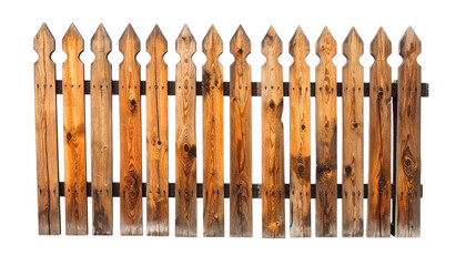 A rustic wooden fence with pointed tops, showcasing natural wood grain and a weathered texture.