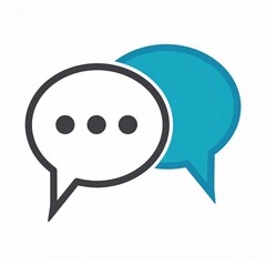 Two speech bubbles, one black with three dots and one blue, overlapping on a white background, representing conversation.
