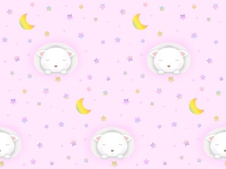 眠っているネコのシームレスパターン　J-2'