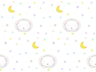 眠っているネコのシームレスパターン　J-1'