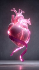 3D Pink Ribbon Heart Symbolizing Breast Cancer Awareness Month