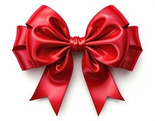 Fototapeta premium Glossy red ribbon bow on white background (2)