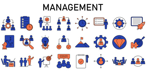 Fototapeta premium Management Line Editable Icons set. Vector illustration in modern thin line style icons Isolated on transparent background.