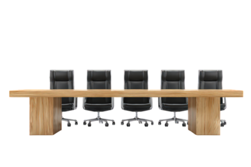 Long Wooden Conference Table with Black Chairs