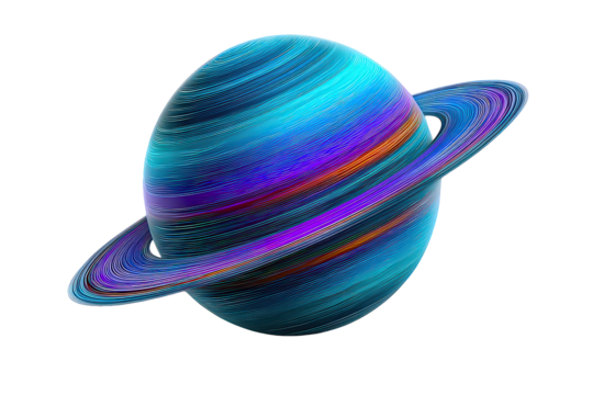 Abstract Digital Planet with Rings Glowing Blue and Purple Hues