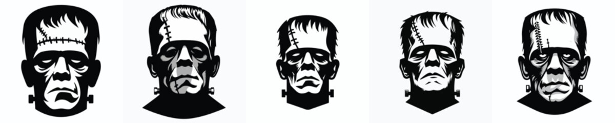 black and white silhouette vector of frankenstein halloween face
