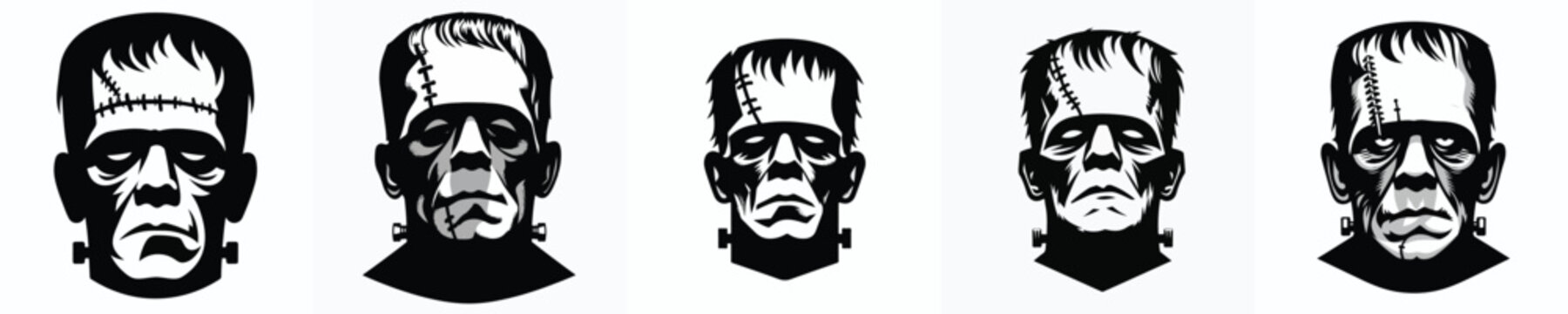 black and white silhouette vector of frankenstein halloween face