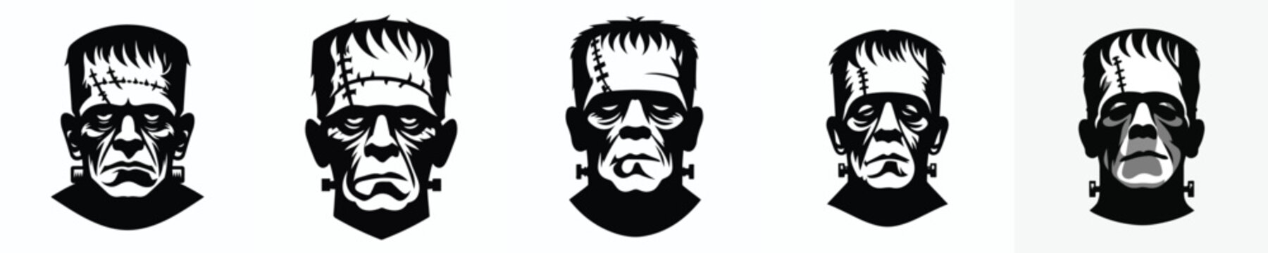 black and white silhouette vector of frankenstein halloween face