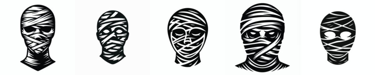 black and white silhouette vector of halloween mummy face
