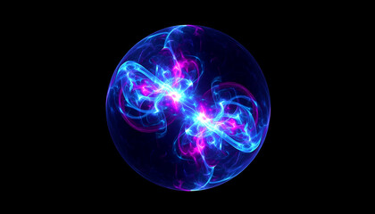 Glowing Neon 3D Sphere – Blue and Purple Digital Waves and Particles Form an Abstract Energy Orb. Futuristic Technology Concept Featuring AI, Engineering, and Scientific Innovation in a Visualization