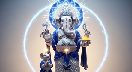 Divine Ganesha with Mouse Companion and Electric Aura