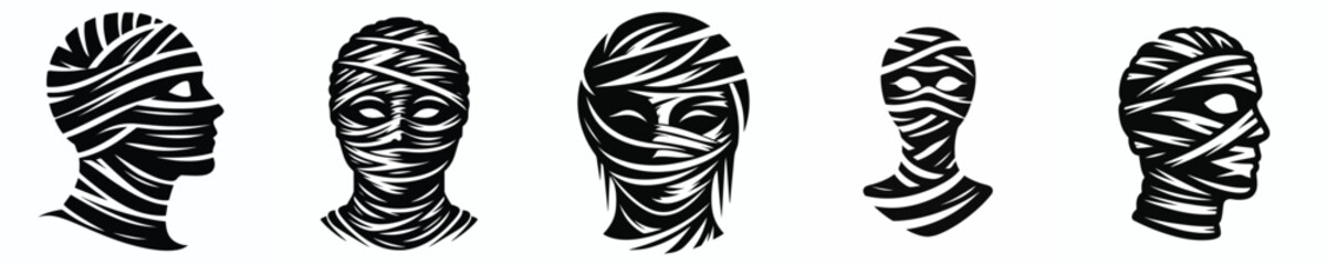 black and white silhouette vector of halloween mummy face