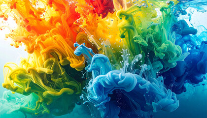 Brightly Colored Ink Swirling Underwater Forming Abstract Wave Shapes High Resolution