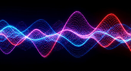 Fiery Red and Ice Blue Particle Waves – Fire and Ice Digital Background with Gradient, Bokeh, and Light Rays. Futuristic Visualization of Technology, Engineering, Science, and Artificial Intelligence