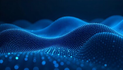 Blue dots forming waves in a dark background, the dots are arranged in a grid pattern, tand he waves are flowing from the bottom right to the top left