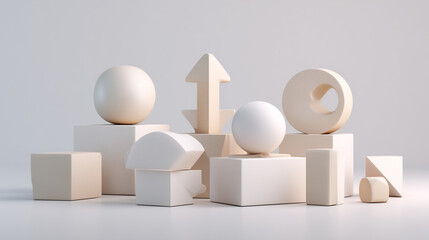 Obraz premium Minimalist tech-inspired abstract shapes on a white background, symbolizing modernity and innovation.