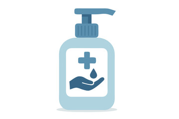Blue Hand Sanitizer Bottle with Cross and Hand Symbol for Hygiene