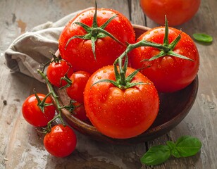 Fresh tomatoes on rustic wooden table
