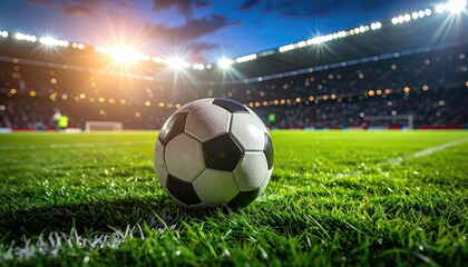 Soccer ball on a stadium field at night (2)