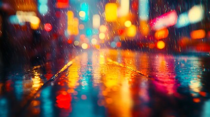 Ephemeral urban reflections: Cityscape ambiance in rain-soaked impression