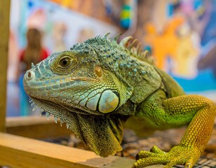 Fototapeta premium Close-up of a vibrant green iguana (1)