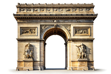 Fototapeta premium Arc de Triomphe monument in Paris on a cutout png white background isolated on a transparent background
