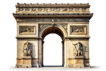Arc de Triomphe monument in Paris on a cutout png white background isolated on a transparent background