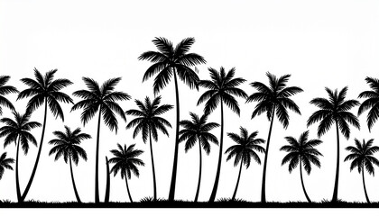 Silhouetted palm trees against a white background tropical black and white