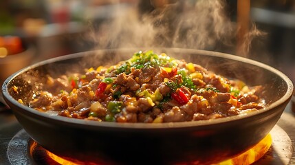 Sizzling delights: A tantalizing dish of stir-fried savory ingredients with herbs