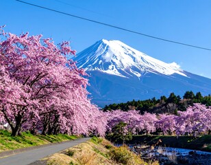 Spring blossoms meet a snow-capped peak