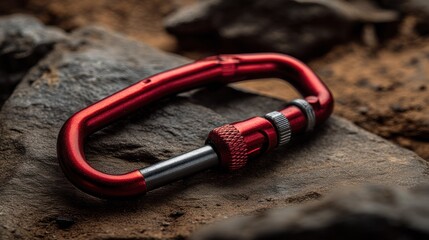 Red climbing carabiner strong and bold for climbing gear promos