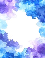 Abstract watercolor frame with purple and blue clouds