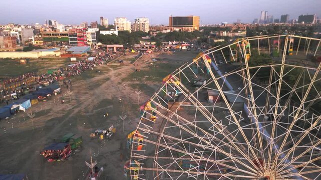 Nostalgic Scene at an Indian Funfair (Mela) during the Golden Hour