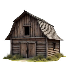 Old rustic wooden barn isolated on transparent background