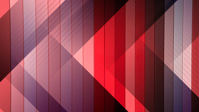 An abstract corporate background with a modern geometric pattern of layered red and purple shapes