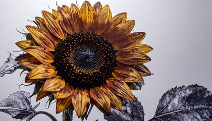 Close-up of a weathered sunflower