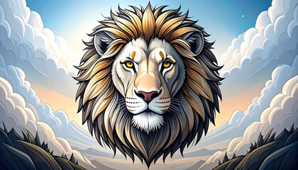 Majestic lion head in sky