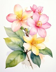 Fototapeta premium Pastel-colored flowers, delicate and vibrant, in a close-up botanical illustration