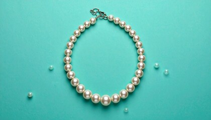 pearl necklace on blue background