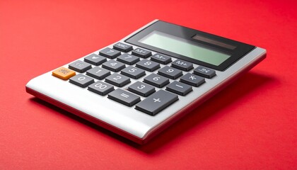 calculator and pen on RED background