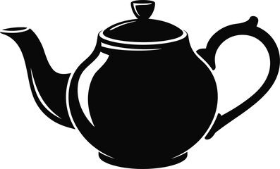 Black Silhouette of a Teapot with Lid and Handle on White Background kettle drink