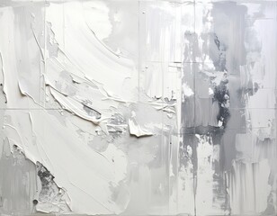 Abstract painting in muted greys and whites, with textured brushstrokes