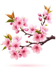 Delicate pink cherry blossoms on a branch, detailed illustration