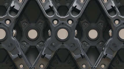Modern seamless background texture of dark futuristic robotic exoskeleton components