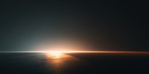 Illuminating Horizon: The image showcases a dark, moody environment illuminated by a golden horizon line, creating a sense of mystery and anticipation. 