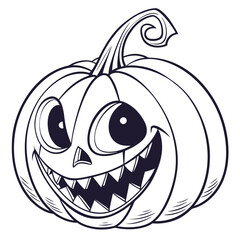 Spooky Halloween Pumpkin with Jagged Smile, Black and White Line Art, Creepy Pumpkin Illustration