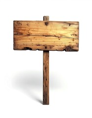 Aged wooden sign, rectangular shape, mounted on a post