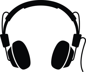 Black silhouette of over-ear headphones with cord audio music