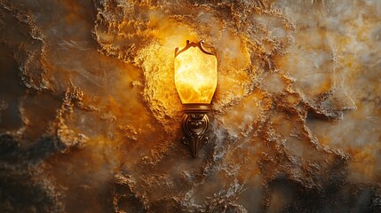 A Luminant Vintage Wall Sconce illuminating an aged and textured amber wall