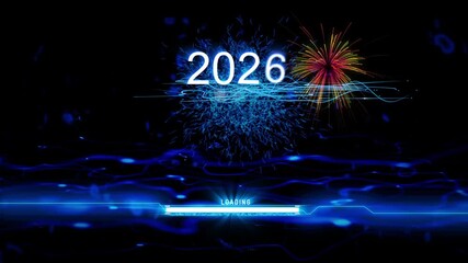 Futuristic 2025 digital countdown glowing neon numbers abstract technology background with blue light streaks and data streams - Powered by Adobe